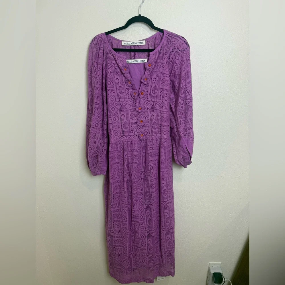 Alix of Bohemia Celeste Fig Crochet Lace Maxi Dress Orchid Small NWT